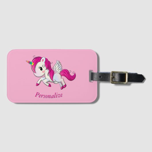 Whimsicle Flying Unicorn Pegasus Rainbow Horn Bagagelabel (Voorkant (horizontaal))