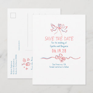 Whimsiek funky handgetekende save the date aankondigingskaart