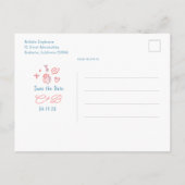 Whimsiek funky handgetekende save the date aankondigingskaart (Achterkant)