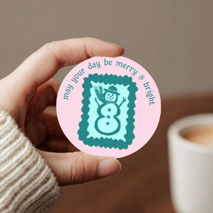 Whimsiek Kerstzegel Cute Aangepaste Merry Bright Ronde Sticker