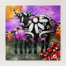 Whimsieke Abstract Moeder & Baby Koe Funky Boerder