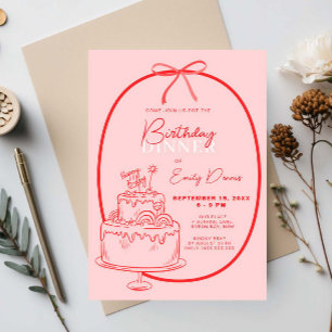 Whimsieke Retro Rand Verjaardagsdiner Kaart