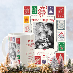 Whimsieke Retro Stempel Kerst Illustratie Foto Koffiemok