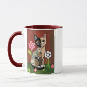 Whimsieke Vintage Kranten Collage Calico Kat Mar Mok