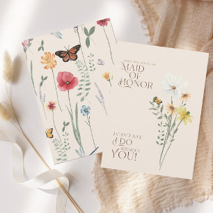 Whimsieus bruidsmeisje voorstel met wilde bloemen kaart