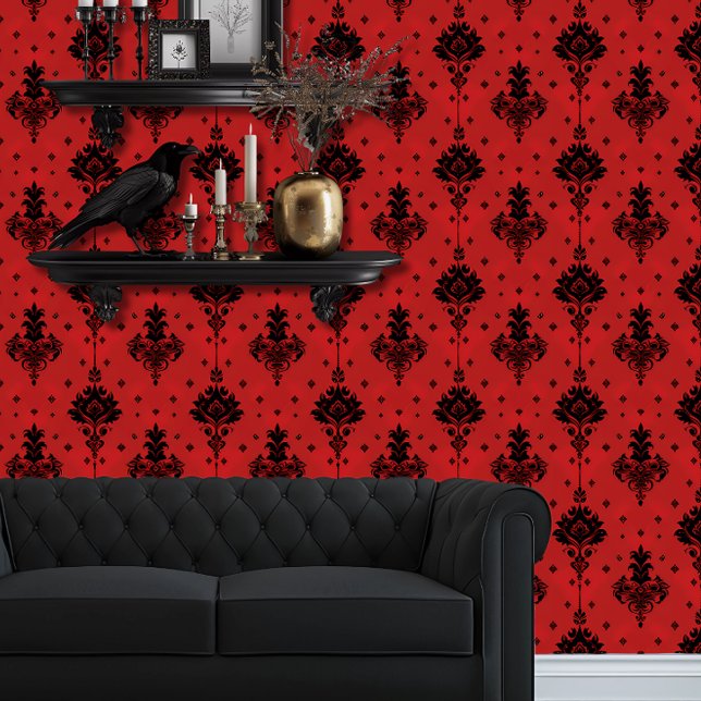Whimsigoth Eenvoudig Zwart en Rood Behang (Whimsigoth Red & Black Wallpaper Behind a Black Couch)