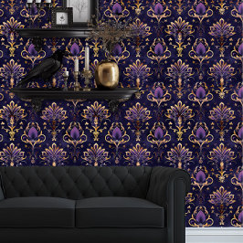Whimsigoth Elegant Paarse en Goud Behang