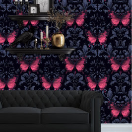 Whimsigoth elegante magenta vlinders behang