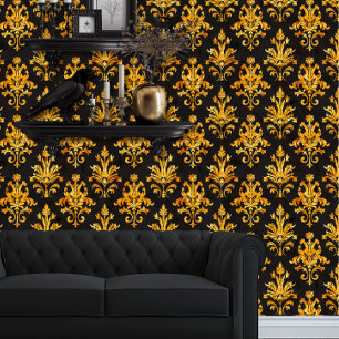 Whimsigoth Gold Fauna on Black Behang
