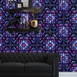 Whimsigoth Grote Blauwe en Paarse Bloemen Behang