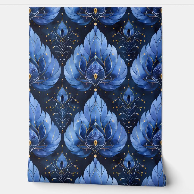 Whimsigoth Peacock Feather geïnspireerd blauw Behang (Afrollen)