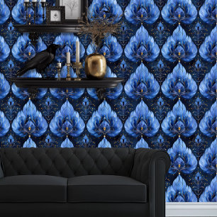Whimsigoth Peacock Feather geïnspireerd blauw Behang