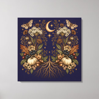 Whimsigoth Pompoen Maan Mot Vintage Herfst Kunst Canvas Afdruk