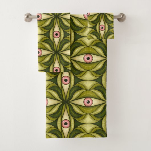 Whimsigoth Roze Oog Groen Botanisch Maximalistisch Bad Handdoek (Insitu)