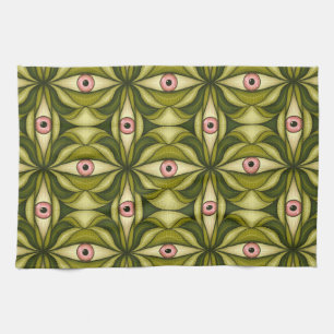 Whimsigoth Roze Oog Groen Botanisch Maximalistisch Theedoek
