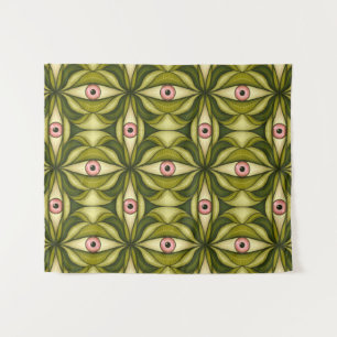 Whimsigoth Roze Oog Groen Botanisch Maximalistisch Wandkleed