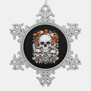 Whimsigoth Skulls & Mushrooms Botanische leeftijd Tin Sneeuwvlok Ornament