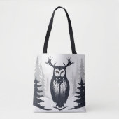 Whimsigoth Stag Owl in Winter Landscape Tote Bag (Devant)