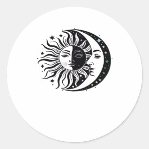 Whimsigoth Waterverf Zon Maan Hekserig Klassiek Ronde Sticker
