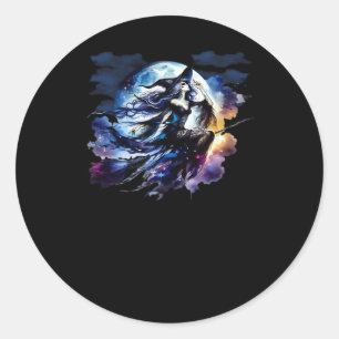 Whimsigoth Witch Vliegen Over Volle Maan Vrouwen K Ronde Sticker