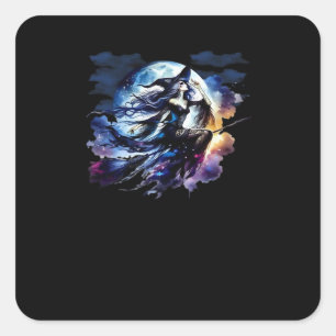 Whimsigoth Witch Vliegen Over Volle Maan Vrouwen K Vierkante Sticker
