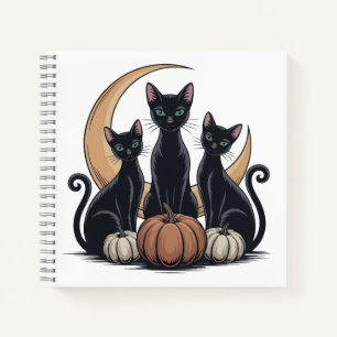Whimsigothic Zwarte Katten Pompoen Maan Halloween Notitieboek