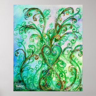 WHIMSIKE KRULLEN, BLAUWE GROENE WERVelingen MET HA Poster