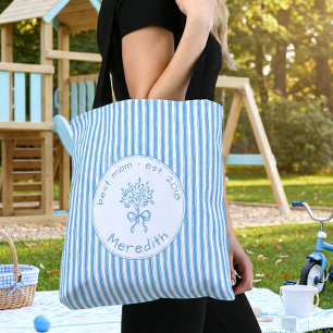 Whimsisch Blauw Witte Streep Preppy Moeder Gevesti Draagtas