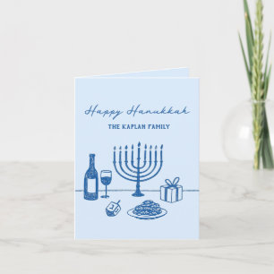 Whimsisch Handgetekend Hanukkah Joods Trendy Aange Feestdagen Kaart