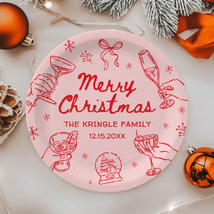 Whimsisch handgetekend kerstfeest papieren bordje