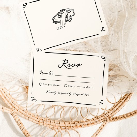Whimsisch Handgetekende Huwelijks RSVP Kaart