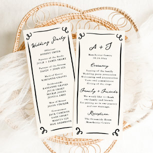 Whimsisch met de hand getekend huwelijksprogramma menu