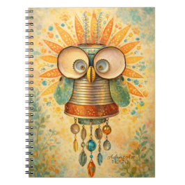 Whimsisch Steampunk Uil Notitieboek – Antiek