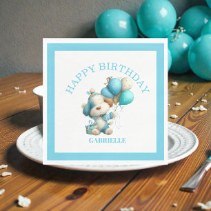 Whimsisch vrolijk turquoise verjaardagsfeest servet