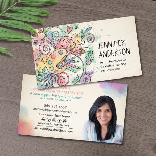 Whimsisch Watercolor en pen Kunst Therapeut  Visitekaartje