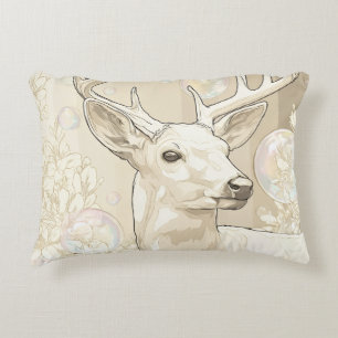 Whimsisch Witte Hert en Bellen Fantasie Ronde Acc Accent Kussen
