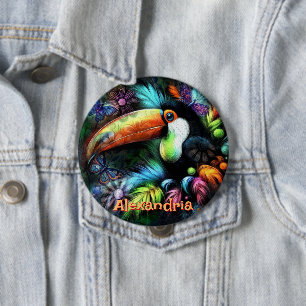 Whimsische Abstracte Toekan Vogel Persoonlijk Ronde Button 4,0 Cm