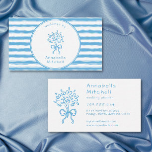 Whimsische Blauwe Witte Streep Evenementenplanner Visitekaartje