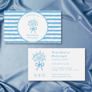 Whimsische Blauwe Witte Streep Evenementenplanner Visitekaartje