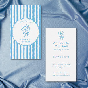 Whimsische Blauwe Witte Streep Evenementenplanner Visitekaartje