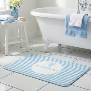 Whimsische blauwe witte streep preppy monogram badmat