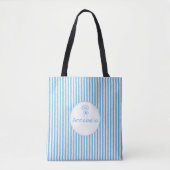 Whimsische blauwe witte streep preppy monogram draagtas (Voorkant)