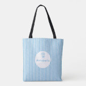 Whimsische blauwe witte streep preppy monogram draagtas (Achterkant)