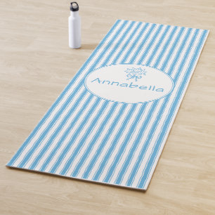 Whimsische blauwe witte streep preppy monogram yogamat
