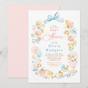 Whimsische bloemige handgetekende cute strik baby  kaart