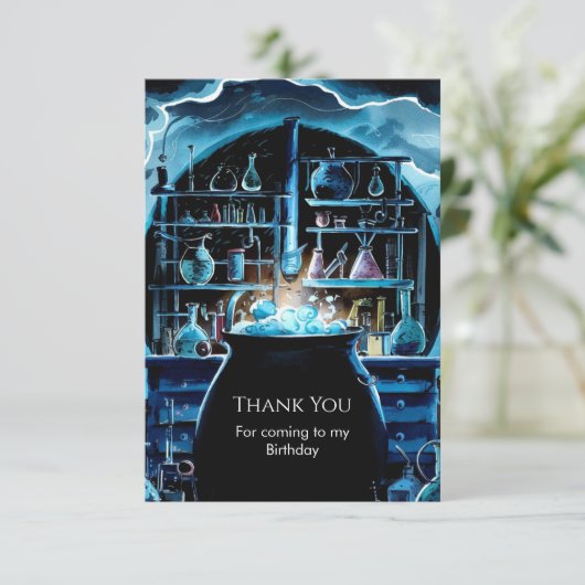 Whimsische Boho Magie Wetenschapper Verjaardag Bedankkaart (Staand voorkant)
