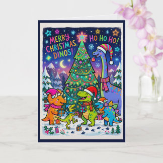 Whimsische Dinosaurustad Kerstmis Kaart