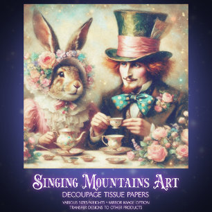 Whimsische Fantasie Mad Hatter Konijn Thee Decoupa Tissuepapier