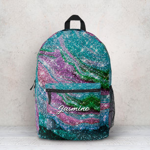 Whimsische golvende blauwe paarse Glitter monogram Bedrukte Rugzak