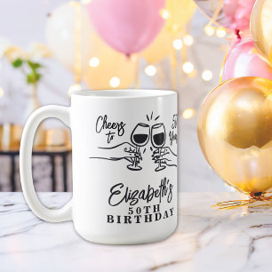 Whimsische handgetekende proost op 50 jaar verjaar koffiemok